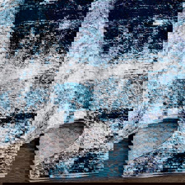 Livabliss Wanderlust-Abstract Blue Grey Black Modern Marble Rug