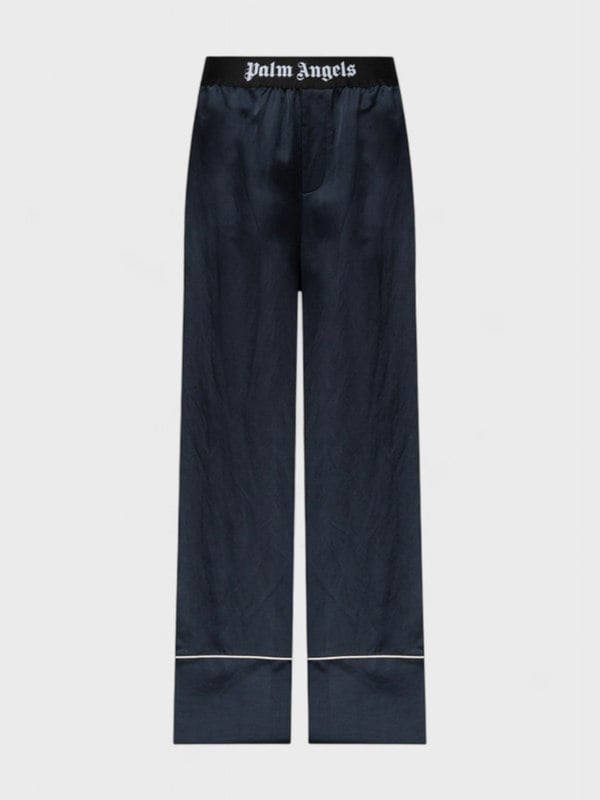 Palm Angels Satin Pajama Bottoms Navy Blue - Womens