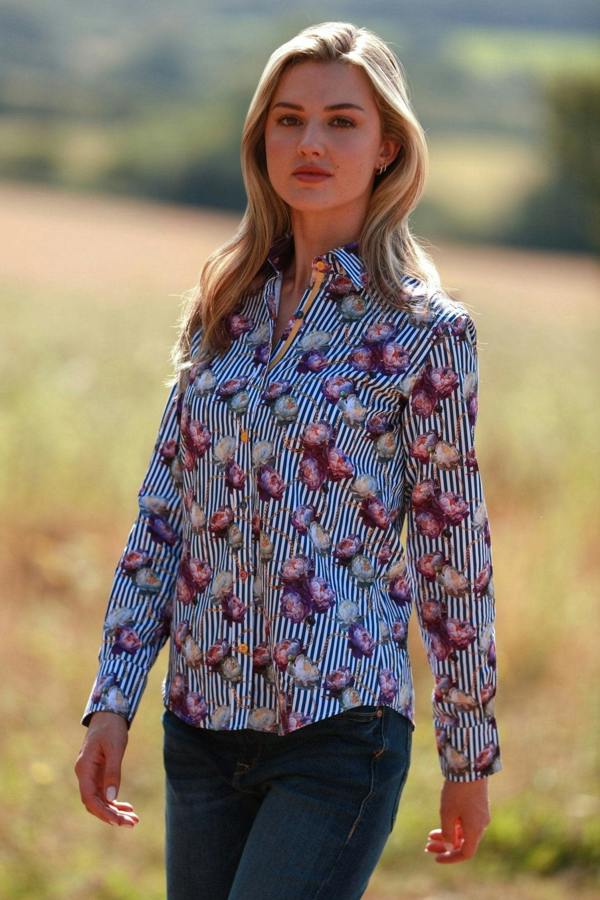 FLORAL ELEGANCE STRIPE & CHAIN WOMENS  PRINT SHIRT - Premium Men's Patterned Shirt by Claudio Lugli | Bold Design, Tailored Fit, Best Printed Shirts