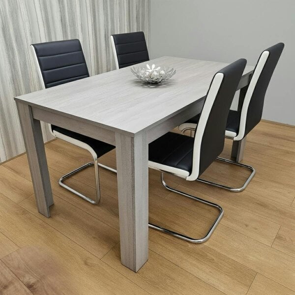 Kosy Koala Modern Grey Dining Table With 4 Black Faux Leather Chairs Dining Furniture Set