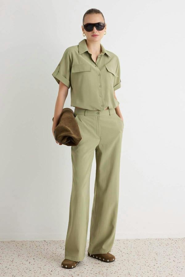 2-Piece Soft Touch Shirt and Wide Leg Trouser Co-ord Set