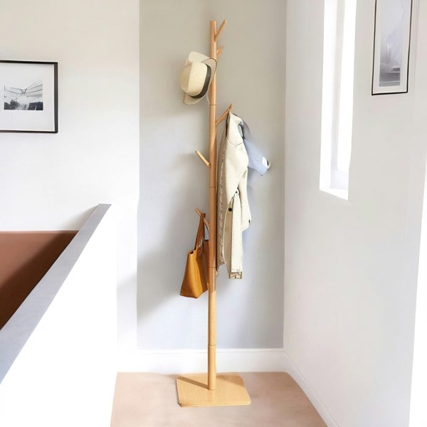 Rafaelo Mobilia Wooden 8 Hook Coat Stand With Square Base