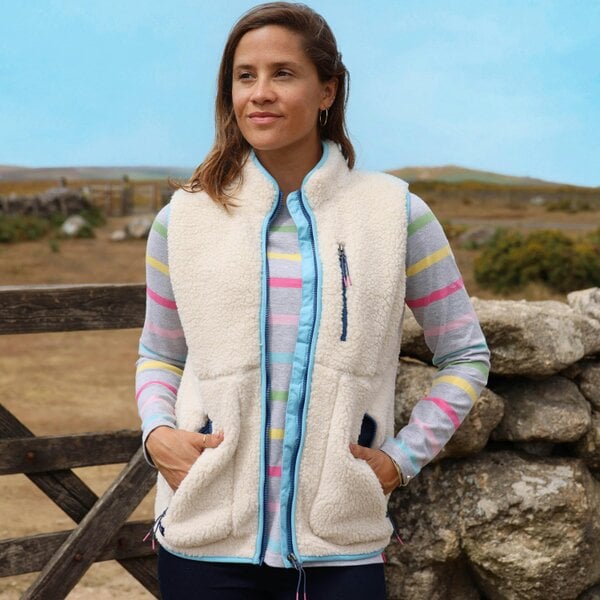 Lazy Jacks LJ802 - Ladies Sherpa Fleece Gilet - Oatmeal Spearmint