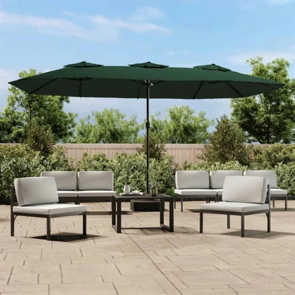 Berkfield Double-Head Parasol with LEDs Green 449x245 cm