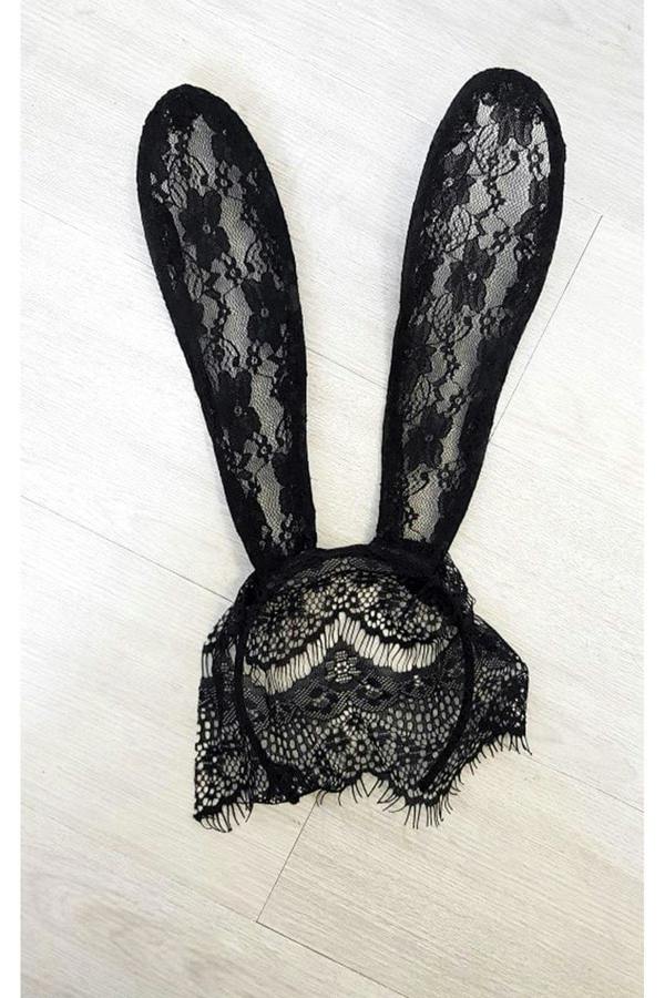 Bailey Lace Bunny Ears Headband - Black