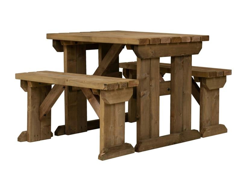 Aspen Picnic Table and Benches Set - Rustic Finish Wooden Outdoor Dining Set for Gardens and Patios