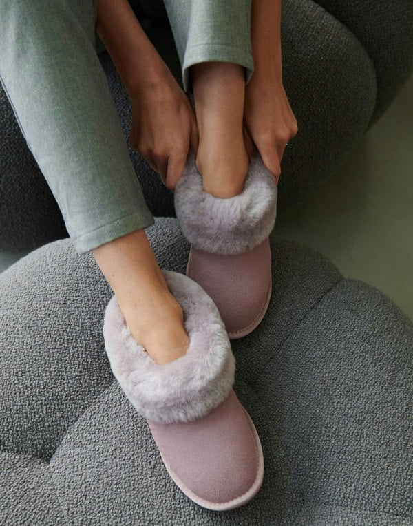 Women's Heather Sheepskin and Suede Slipper Boots – Mushroom - British Boxers