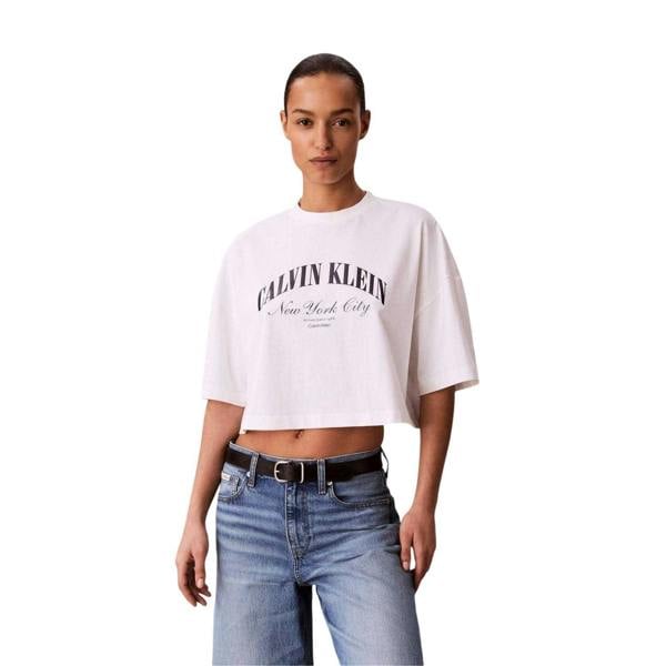 Calvin Klein Womens/Ladies Arched Logo Boxy Oversized Crop Top - Bright White - 
