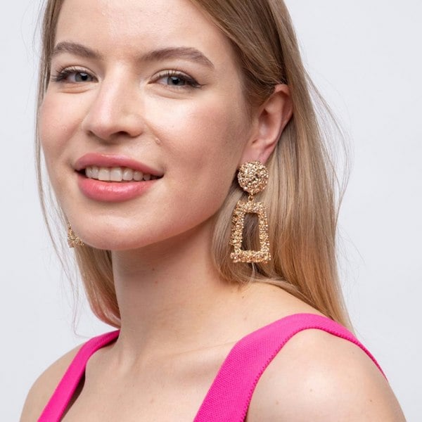 The Colourful Aura Vintage Hollow Geometric Foil Square Long Drop Brinco Statement Earrings