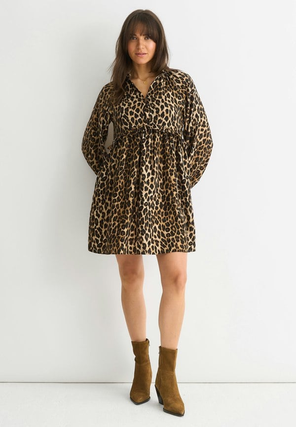 Gini London Brown Animal Smock Mini Dress
