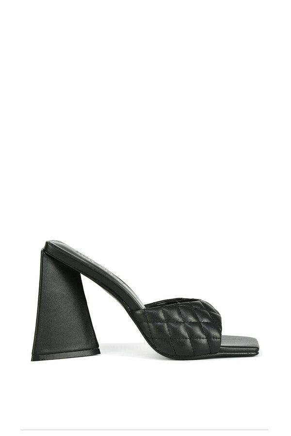 XY LONDON Quilted Square Toe Sculptured Flared High Heels
