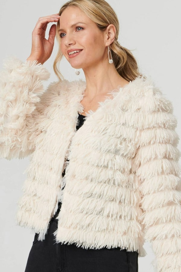 Cream | Fringed Tassel Texture Relaxed Jacket 
