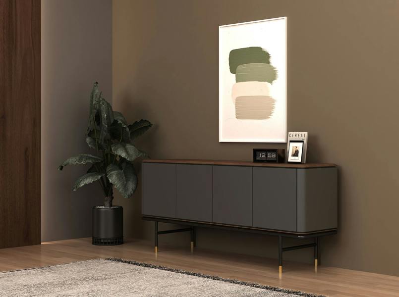 Angel Cerdá Sideboard in Dark Grey Wood, Black Steel and Walnut Top 3264