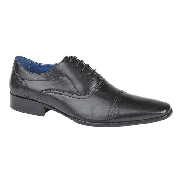 Roamers Mens 4 Eyelet Punched Cap Leather Oxford Shoes - Black