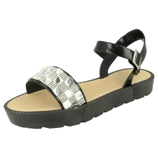 Savannah Ladies Savannah Diamante and Jewel Trim Flat Mules