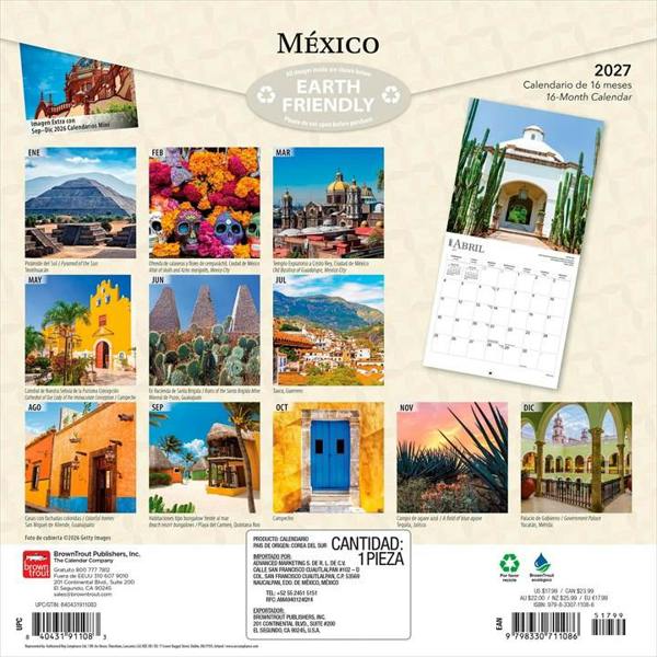 Mexico Calendar 2027, Wall Calendars, Month To View, Travel, Gift
