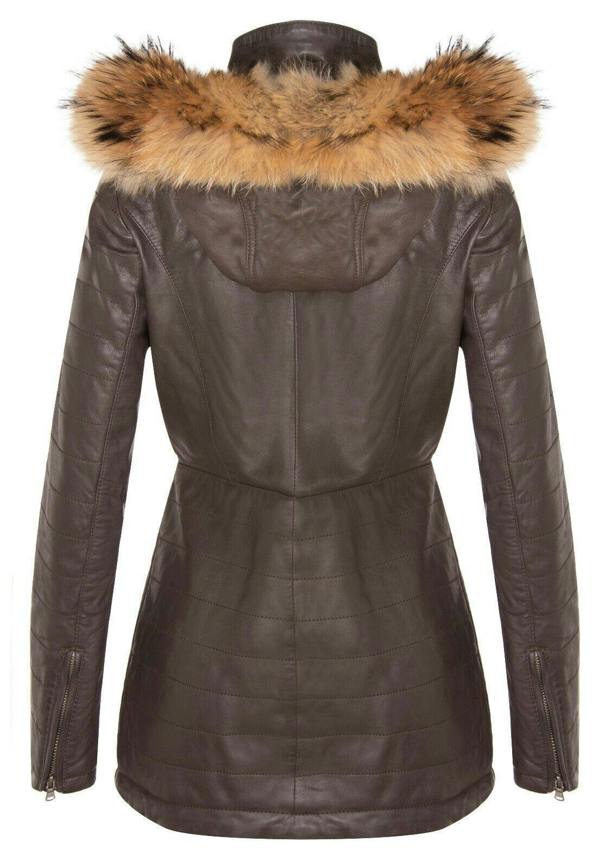 Womens Slim Fit Leather Hooded Parka Jacket-Northam - Upperclass Fashions 