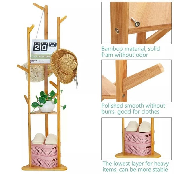 Modcraft Freestanding Wooden Hanger Stand with 10 Hooks for Coats