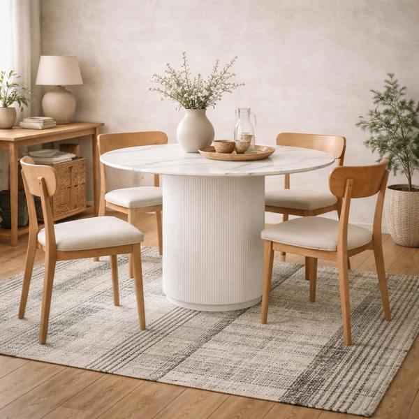 Wyld Haus Mullingar White Stone Round Dining Table Etched Base