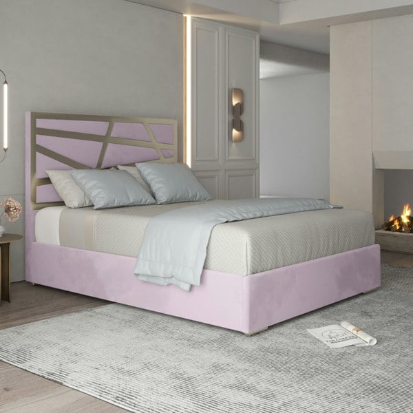 Casa Magna Arabella Upholstered Soft Velvet Metal Bed Frame - Pink