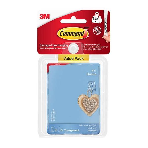 Command 17006CLR-18UKN Mini Hooks Value Pack 225g 18pk - One Colour - 