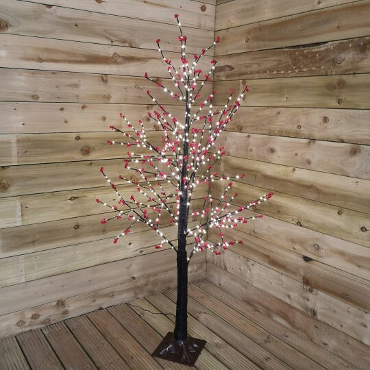 Samuel Alexander 150cm 5ft Christmas Lit Black Twig Berry Tree 500 Warm White LED