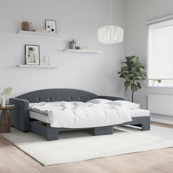 Berkfield Daybed with Trundle and Mattresses Dark Grey 90x190 cm Velvet