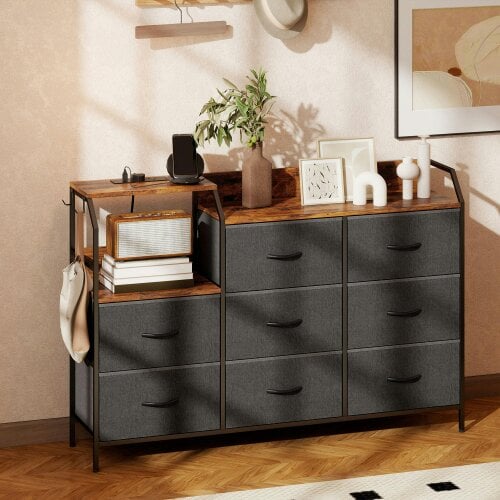Wyld Haus Comke Metal And Wood Brown And Black 8 Drawer Storage Chest With Integrated Charging Station