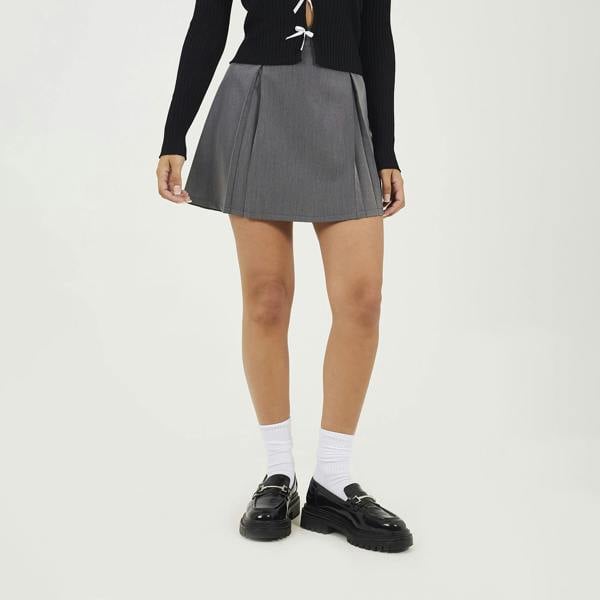 Brave Soul Grey Pleated Mini Skirt - Grey Image 1