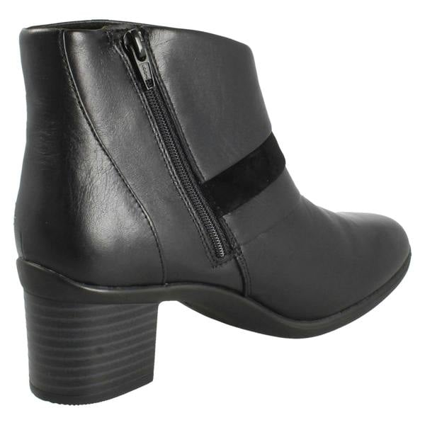 Clarks Ladies Clarks Block Heel Leather Ankle Boots Shaya Sky