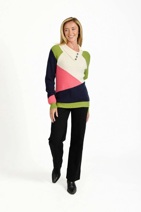 Split Neck Colour Block Knit Jumper