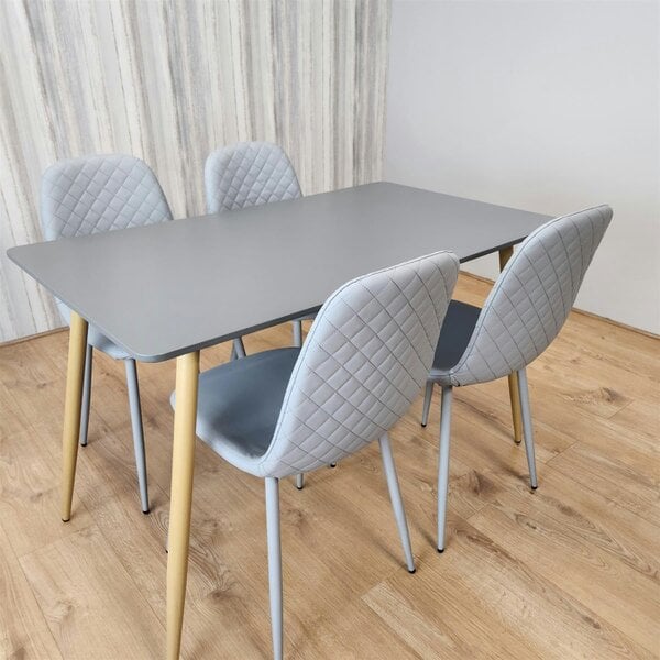 Kosy Koala Dining Table Set of 4 Wooden Grey Table with 4 Grey Gem Patterend Chairs
