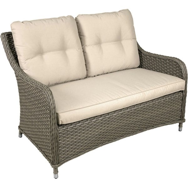 2 Seater Rattan Wicker Garden Sofa & Cushions - Indoor & Outdoor Dining Lounge