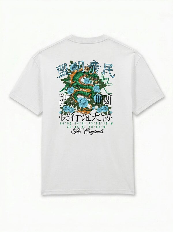 London Attitude Original Creators Dragon Graphic Heavyweight Oversized White T-Shirt