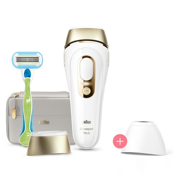 Braun IPL Silk-Expert Pro 5, At Home Hair Removal Device with Pouch, White/Gold, PL5124