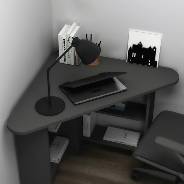 Destina Home Corner Computer Desk with Shelves-Gredos