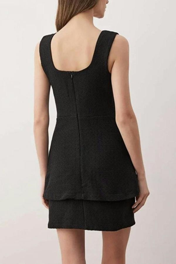WOVCOR Premium Tweed Mini Woven Dress with Button Detail