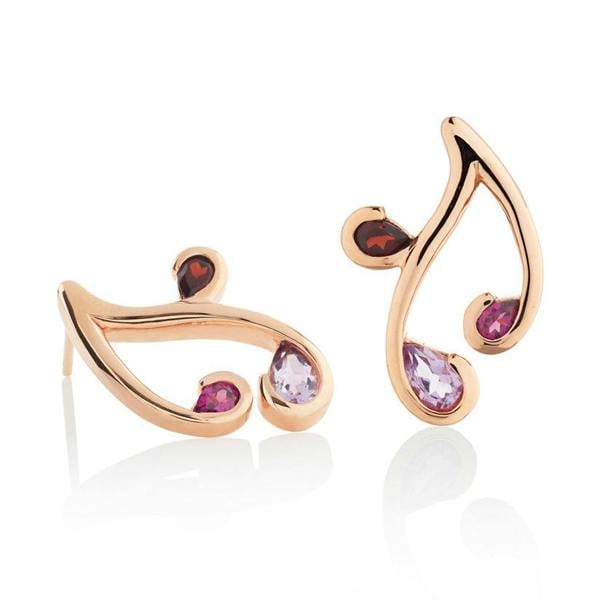 namana Rose Gold Vermeil Floral Stud Earrings with Natural Rhodolite, Amethyst and Garnet Gemstones