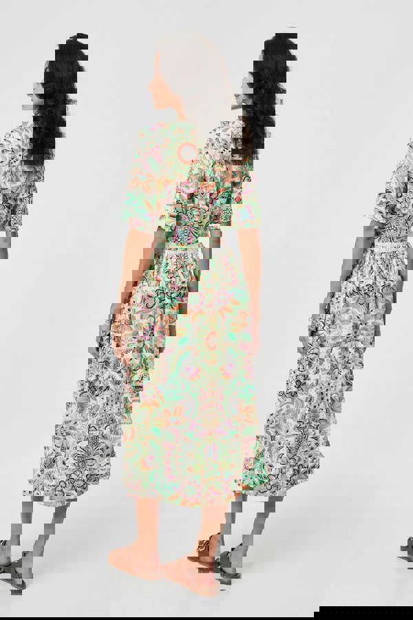 Green | Printed 1/2 Flared Sleeve Midi Dress
