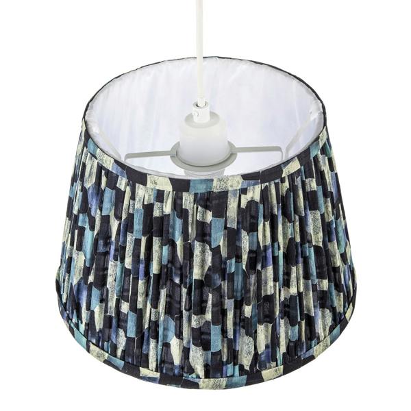 Abstract Geometric Pleated Lamp Shade with Blue Toned Irregular Blocks Image 3