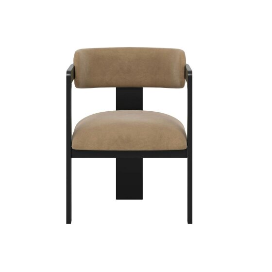 Wyld Haus Thurles Upholstered Tan Velvet and Black Wood Dining Chair