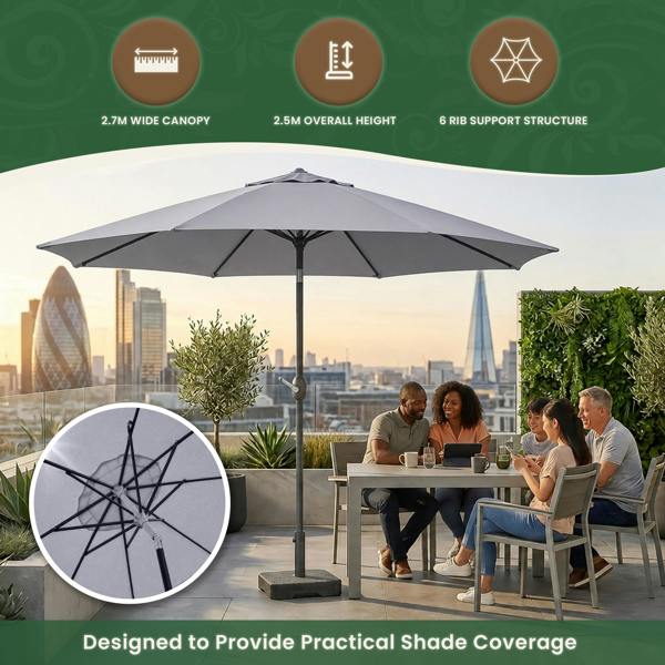 The Garden Marketplace 2.7M Wide Garden Parasol Tilt and Crank