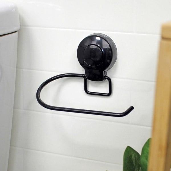 Showerdrape Suctionloc Black Steel Suction Wall Mounted Toilet Roll Holder