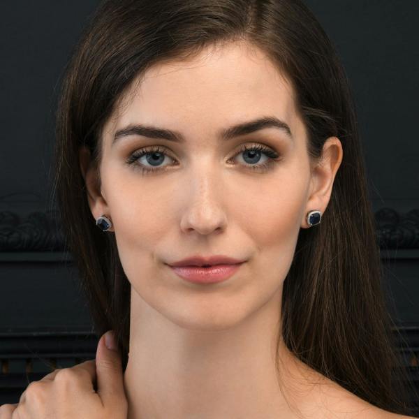 namana 925 Sterling Silver Cushion Shaped Blue Halo Stud Earrings for Women