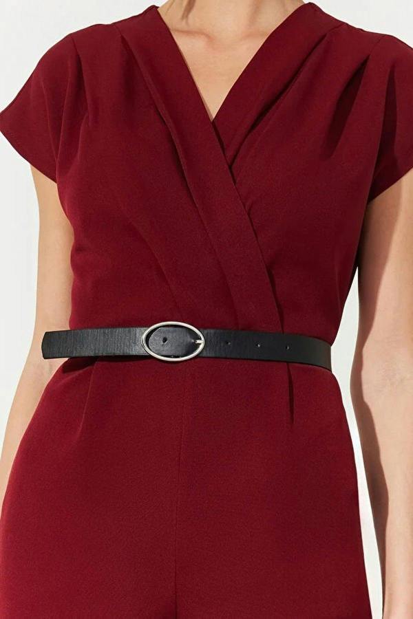 WOVCOR Wrap-Neck Wide-Leg Woven Jumpsuit with Belt