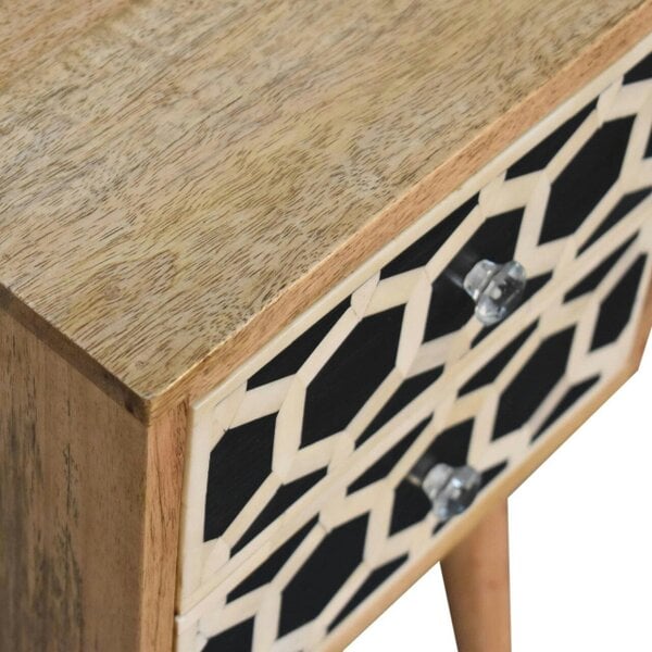 Wyld Haus Valeggio Mini Mango Wood and Bone Inlay Bedside Table 2 Drawer