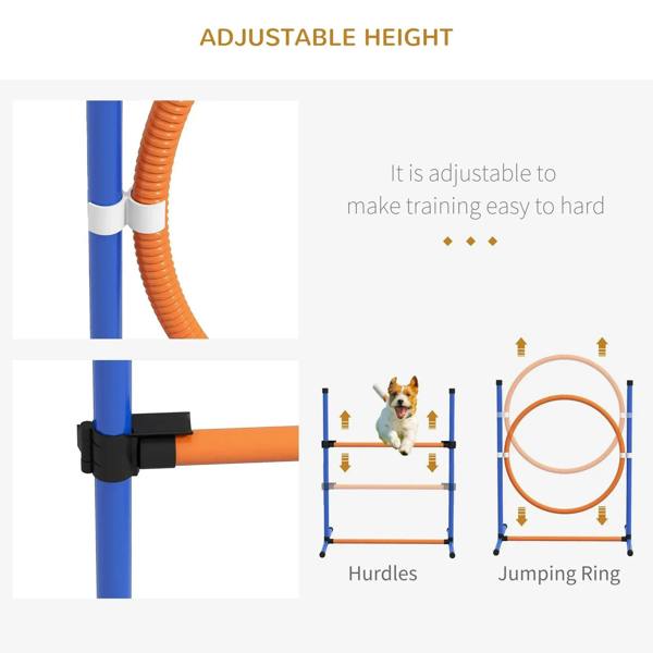 Adjustable height dog hurdle and jumping ring training obstacles with height positions
