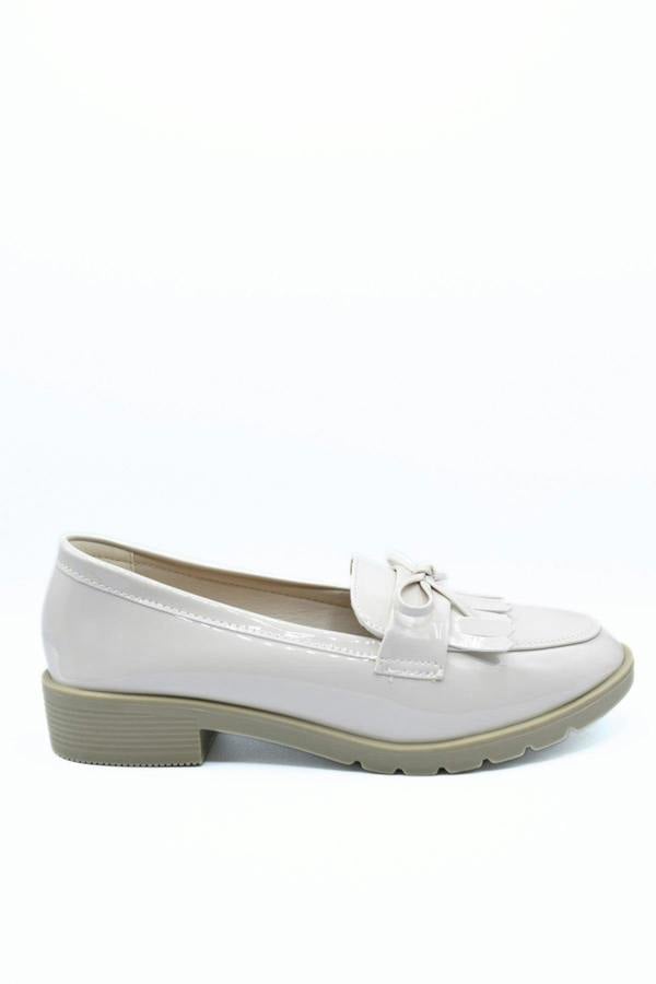 Janelle Bow Detail Flatform Slip On Loafer Shoes - Beige