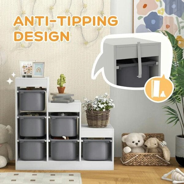 Bobobiy Toy Storage Organiser, Three-Layer Kids Toy Storage Units, with Removable Bins, for Ages 3-8 Years, Grey