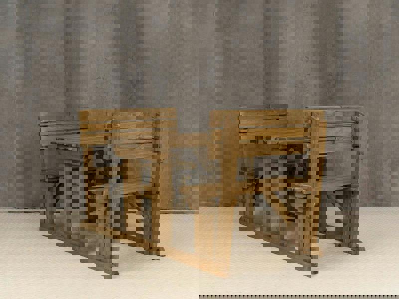 Alders Picnic Table and Benches Set with Backrest – Rustic Finish Wooden Outdoor Dining Set for Gardens and Patios